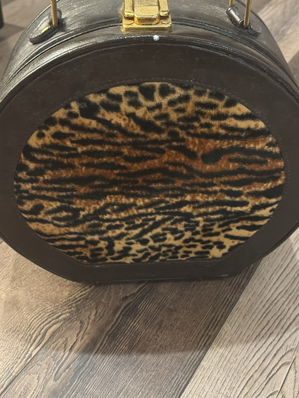 Vintage Round Faux Fur Animal Print Hatbox Handbag - Leopard Print